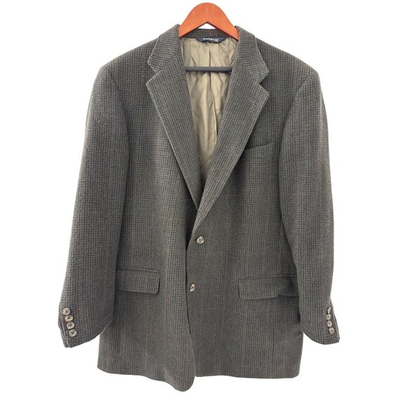 Burberrys' Men's Vintage Plaid Gray Multicolor Camel hair Button Blazer size 42L